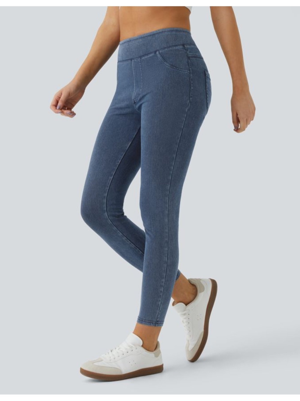 Halara Flex High Waisted Pocket Denim Casual Leggings Blue Large 7/8 - Picture 2 of 15